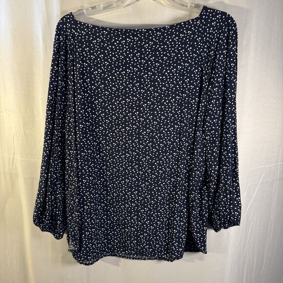 LOFT Women’s Large Navy White Polka Dot Long Sleeve Blouse Casual - Picture 2 of 7